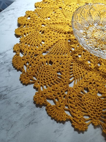 Toalha - Centro Mesa Croche Abacaxi Amarelo Sol