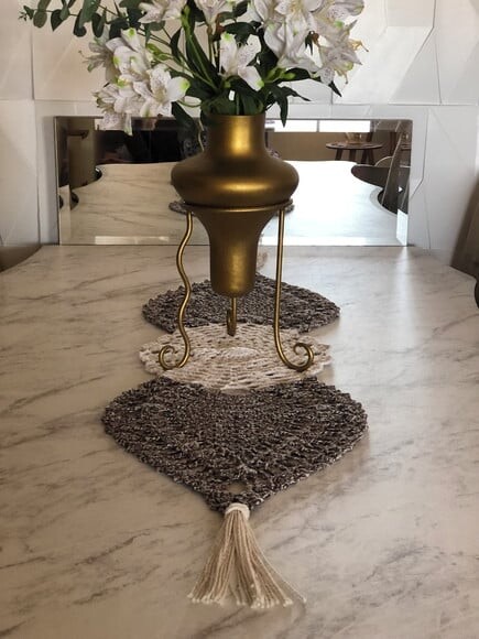 Trilho Mesa Croche Crú com Tassel - Caminho Centro Mesa