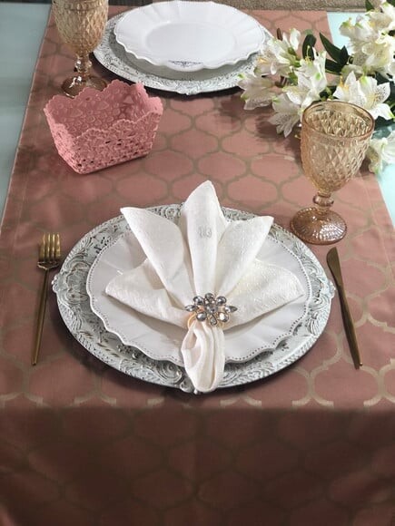 Trilho Mesa Rose Gold Jacquard - Caminho Mesa