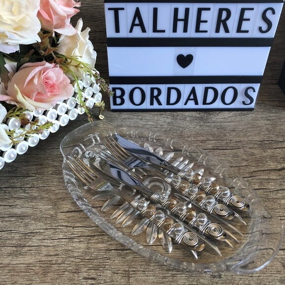 Trio Talheres Bordado Sobremesa Cristais - 6 Pçs