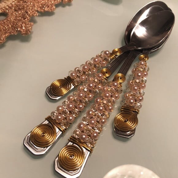 Trio Talheres Mesa Bordado Pérolas Rose Gold Faqueiro - Par