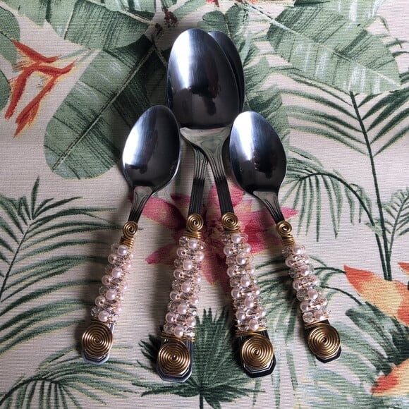 Trio Talheres Mesa Bordado Pérolas Rose Gold Faqueiro - Par