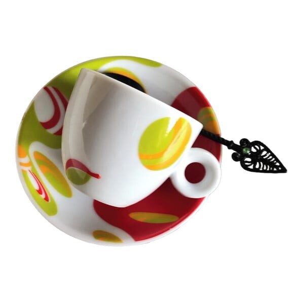 Xícara Café Espresso & Colher Bordada - Par (6 Peças)