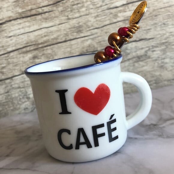 Xícara Café Espresso & Colheres Bordada - Par (6 Peças)