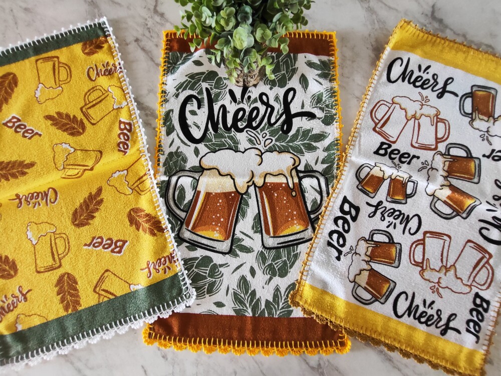 Pano Copa Prato Felpudo Brinde Cerveja Croche - Kit 3 unidades