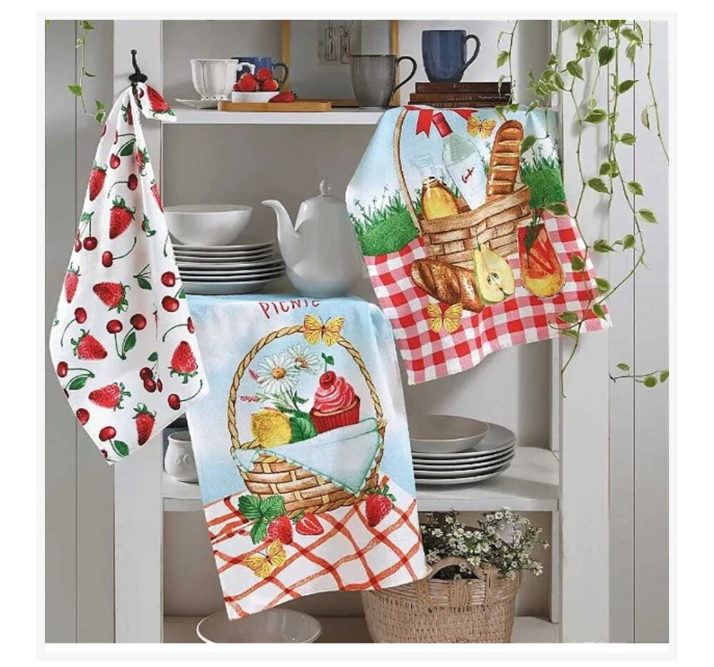 Pano Copa Prato Felpudo Picnic com Croche - Kit 3 unidades