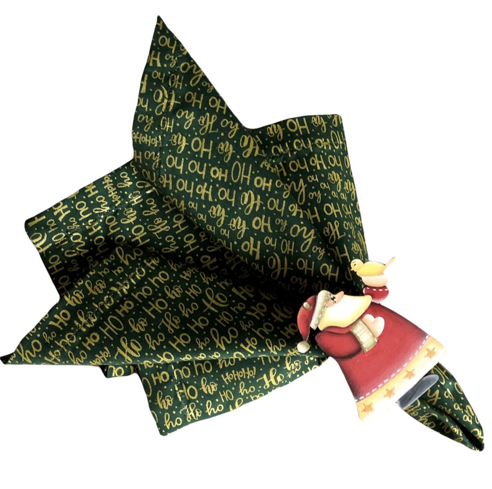 Guardanapo Tecido Natal com Dourado Hohoho  - 6 unidades