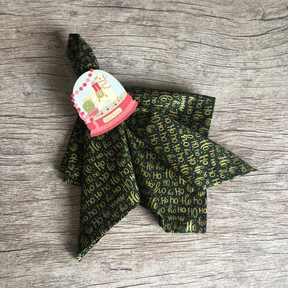 Guardanapo Tecido Natal com Dourado Hohoho  - 6 unidades