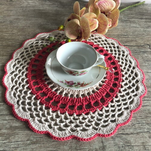 Sousplat Americano Croche Mandala Coral - 2 unidades