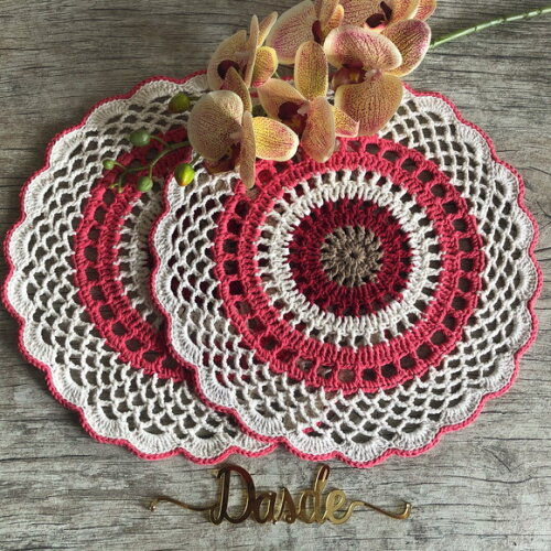 Sousplat Americano Croche Mandala Coral - 2 unidades