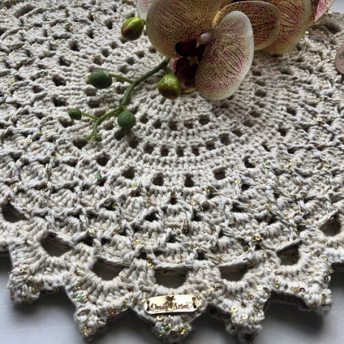 Sousplat Americano Croche com Micro Lantejoulas Dourado - *par*