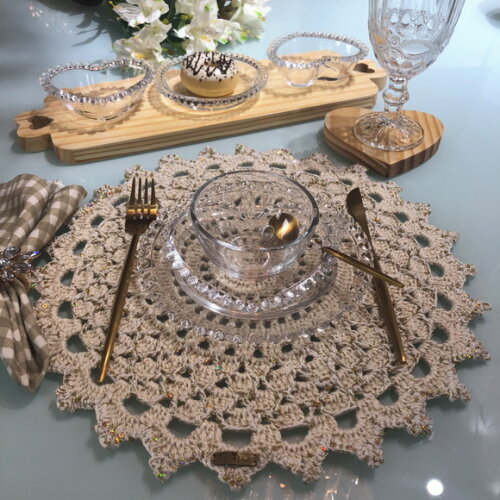 Sousplat Americano Croche com Micro Lantejoulas Dourado - *par*