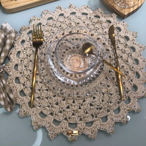 Sousplat Americano Croche com Micro Lantejoulas Dourado - *par*