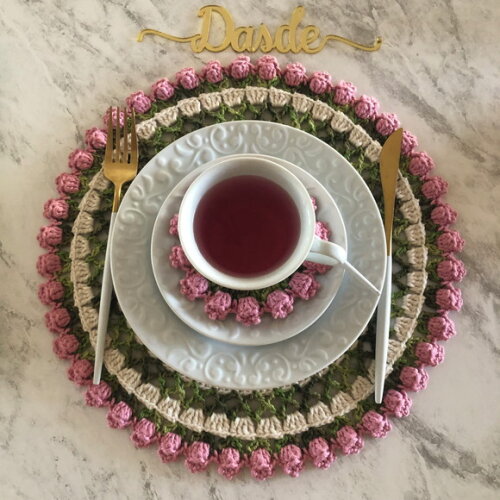 Sousplat Americano Croche Boho Tulipa Rosa Antigo - 2 unidades