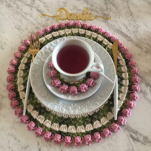 Sousplat Americano Croche Boho Tulipa Rosa Antigo - 2 unidades