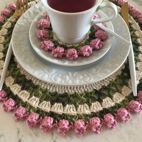 Sousplat Americano Croche Boho Tulipa Rosa Antigo - 2 unidades