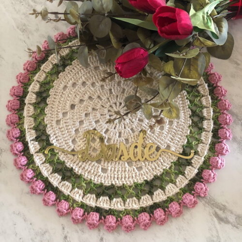 Sousplat Americano Croche Boho Tulipa Rosa Antigo - 2 unidades