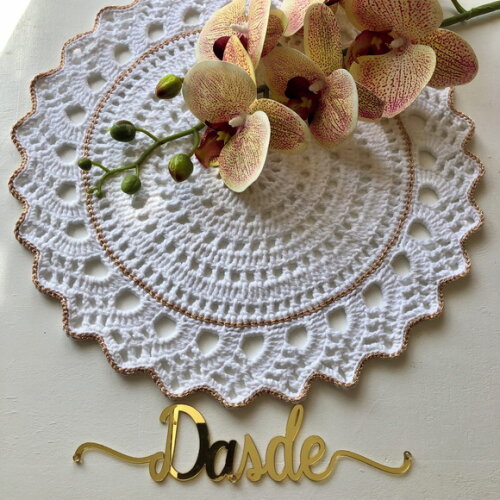 Sousplat Americano Croche Branco com Rose - 2 unidades