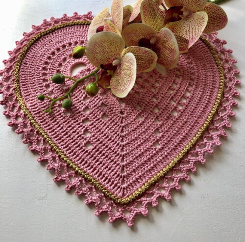 Americano Crochê Coração Rosa - Sousplat *par*