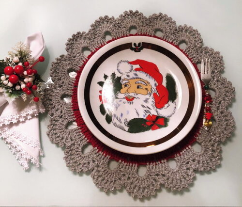 Americano Crochê Natal com Brilho / Sousplat - Par