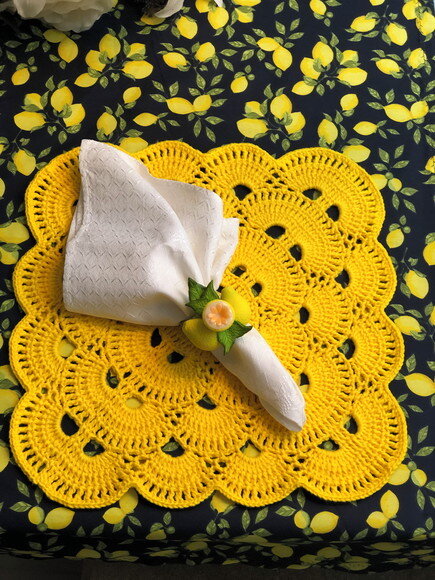 Americano Crochê Quadrado Amarelo / Sousplat - Par