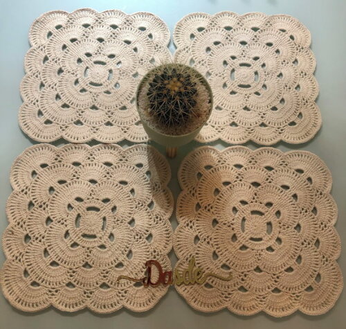 Americano Croche Quadrado Boho Crú / Sousplat - Par