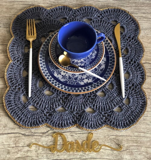 Americano Crochê Quadrado Jeans /sousplat Par
