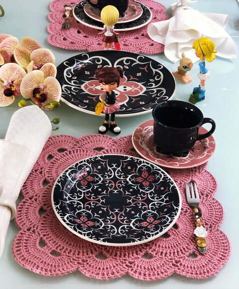 Sousplat Americano Croche Quadrado Rosa Antigo - Par