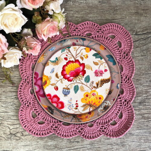 Sousplat Americano Croche Quadrado Rosa Antigo - Par