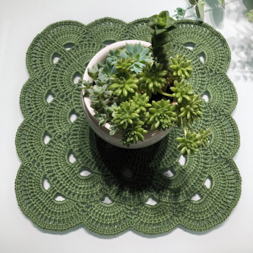 Sousplat Americano Croche Quadrado Verde Militar - Par