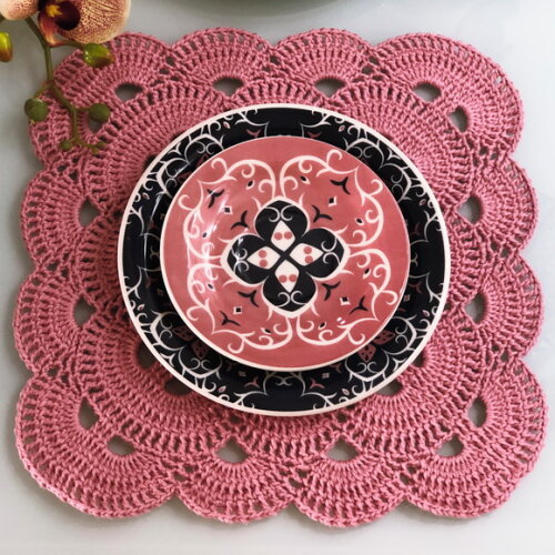 Sousplat Americano Croche Quadrado Rosa Antigo - Par