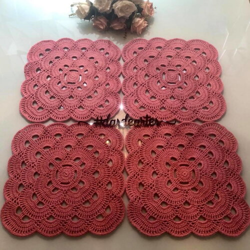 Sousplat Americano Croche Quadrado Rosa Antigo - Par