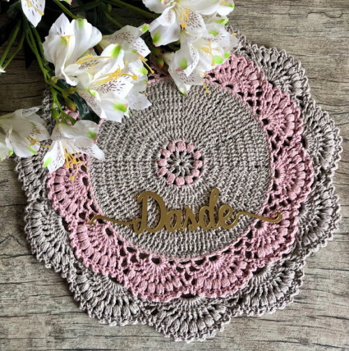 Americano Croche Renda Guipir Cinza & Rosa - *par*