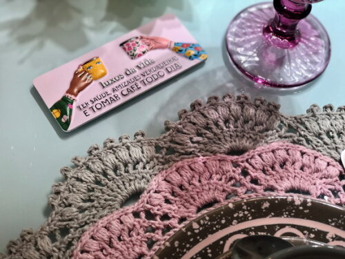 Americano Croche Renda Guipir Cinza & Rosa - *par*