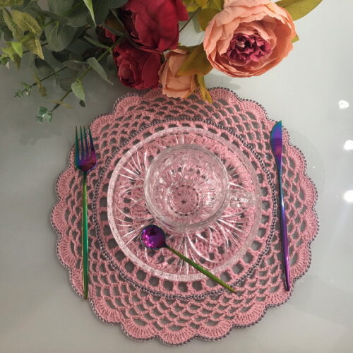 Americano Crochê Renda Rosa Souspalt - Par