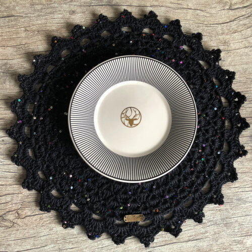 Sousplat Americano Croche Preto Micro Paetês - Par
