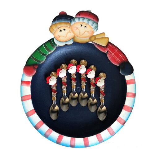 Colher Café Bordada Papai Noel - Talheres Bordados - 6 Pçs