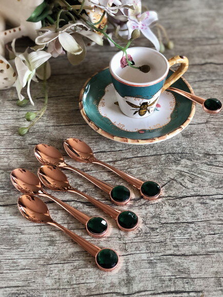 Colher Café Decorada Rose Gold com Pedrarias - 5 Pçs