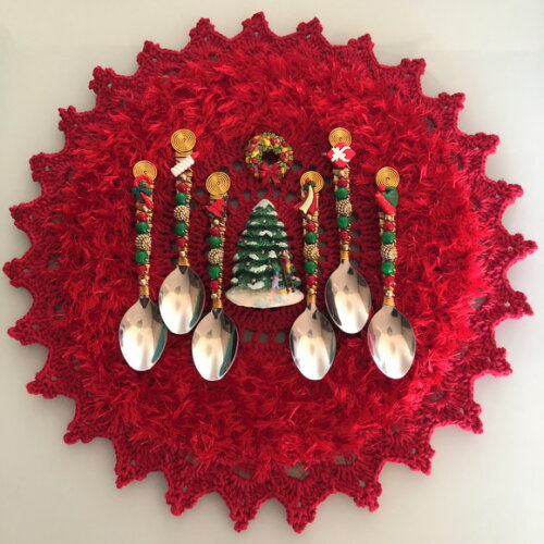 Colher Chá Bordada Ceia Natal - Talheres Bordados - Mod.01