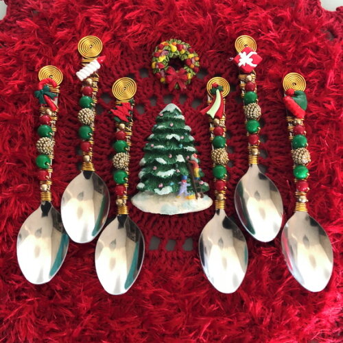 Colher Chá Bordada Ceia Natal - Talheres Bordados - Mod.01