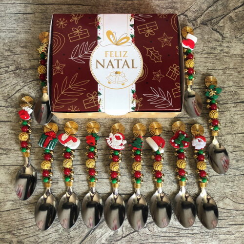 Colher Chá Bordada Ceia Natal - Talheres Bordados - Mod.02