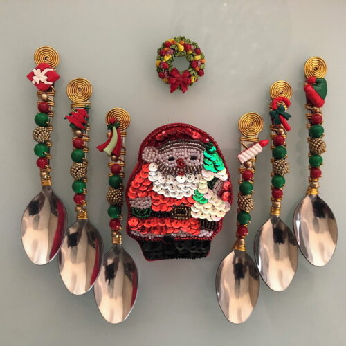 Colher Chá Bordada Ceia Natal - Talheres Bordados - Mod.01