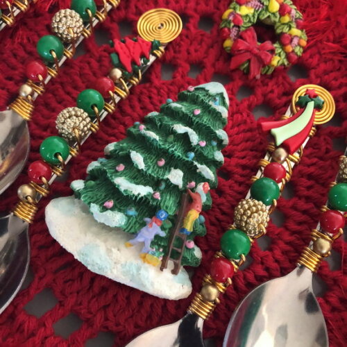 Colher Chá Bordada Ceia Natal - Talheres Bordados - Mod.01