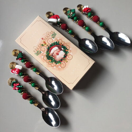 Colher Chá Bordada Ceia Natal - Talheres Bordados - Mod.03