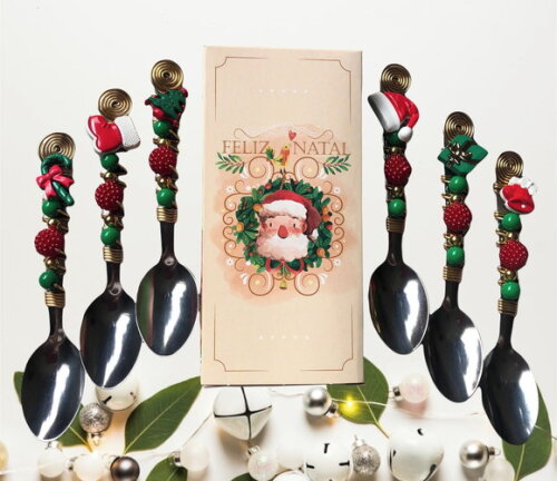 Colher Chá Bordada Ceia Natal - Talheres Bordados - Mod.03