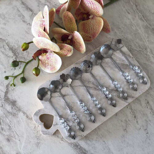 Colher Chá Bordada Flores Cristal - Talheres Bordados 8 Pçs