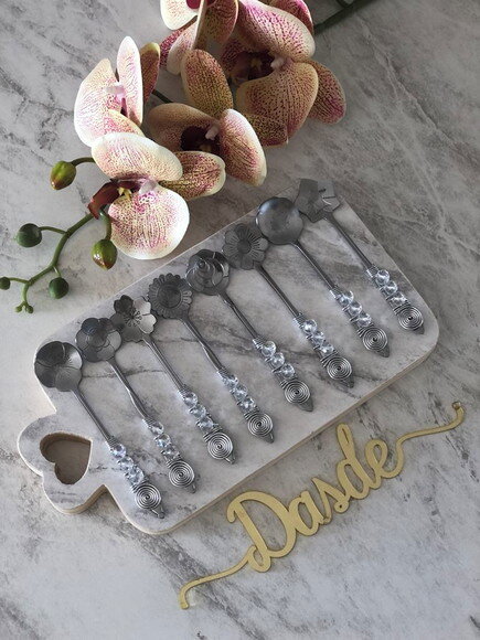 Colher Chá Bordada Flores Cristal - Talheres Bordados 8 Pçs