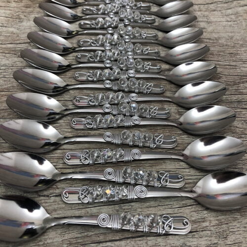 Colher Sobremesa Bordada Cristal - Talheres Bordados - 6 Pçs