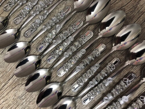 Colher Sobremesa Bordada Cristal - Talheres Bordados - 6 Pçs