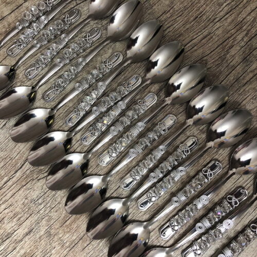 Colher Sobremesa Bordada Cristal - Talheres Bordados - 6 Pçs